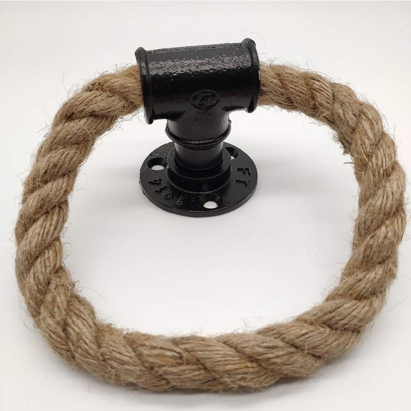 ROXLLGJC Nautical Towel Ring,Industrial Pipe Rope Towel Ring Wall Mounted Rustic Hand Towel Holder Bathroom Decor - Image 3